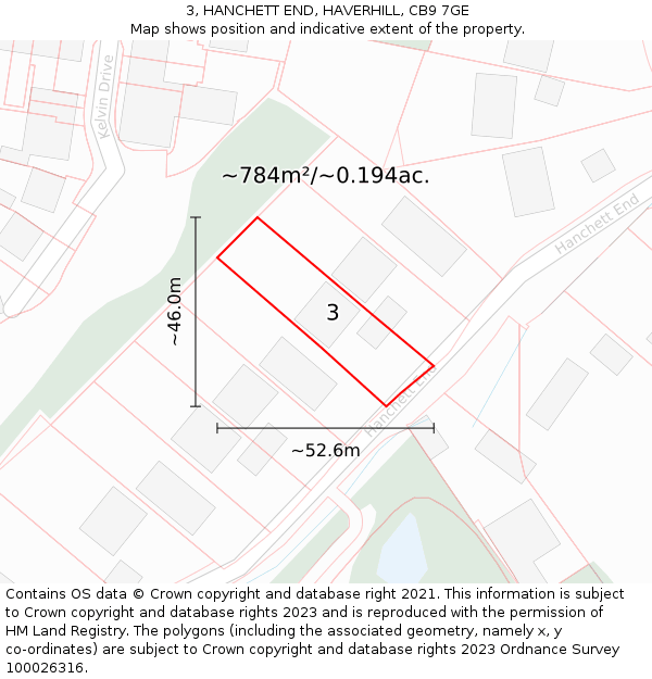 3, HANCHETT END, HAVERHILL, CB9 7GE: Plot and title map