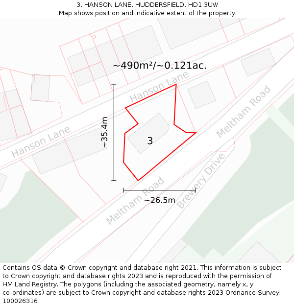 3, HANSON LANE, HUDDERSFIELD, HD1 3UW: Plot and title map