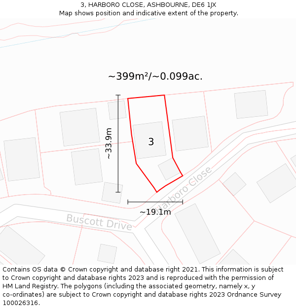 3, HARBORO CLOSE, ASHBOURNE, DE6 1JX: Plot and title map