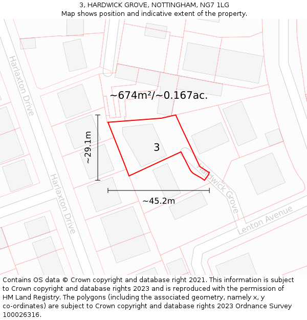 3, HARDWICK GROVE, NOTTINGHAM, NG7 1LG: Plot and title map