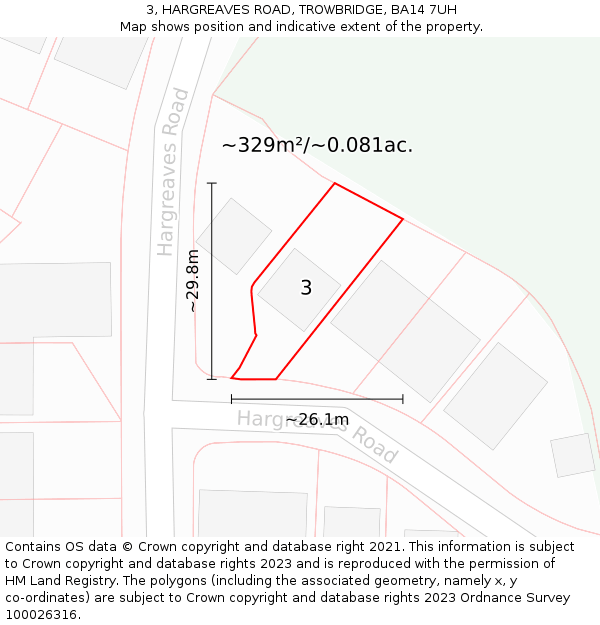 3, HARGREAVES ROAD, TROWBRIDGE, BA14 7UH: Plot and title map