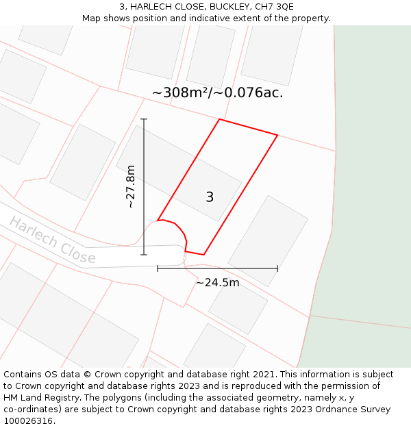 3, HARLECH CLOSE, BUCKLEY, CH7 3QE: Plot and title map