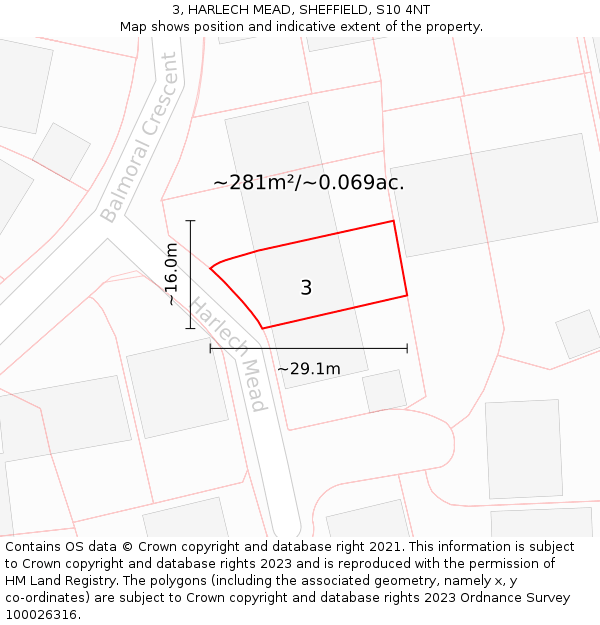 3, HARLECH MEAD, SHEFFIELD, S10 4NT: Plot and title map