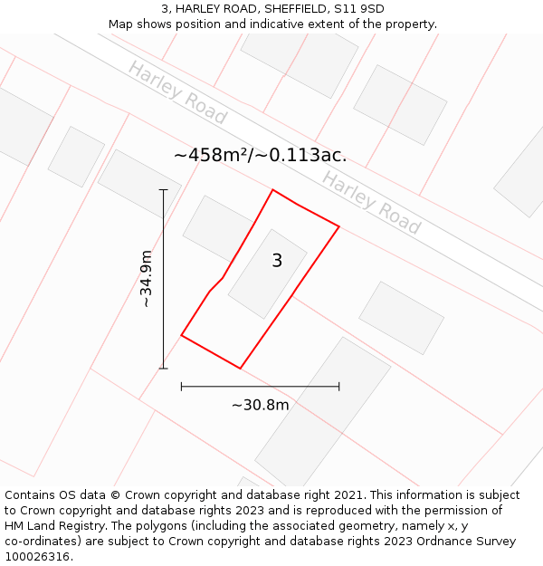3, HARLEY ROAD, SHEFFIELD, S11 9SD: Plot and title map