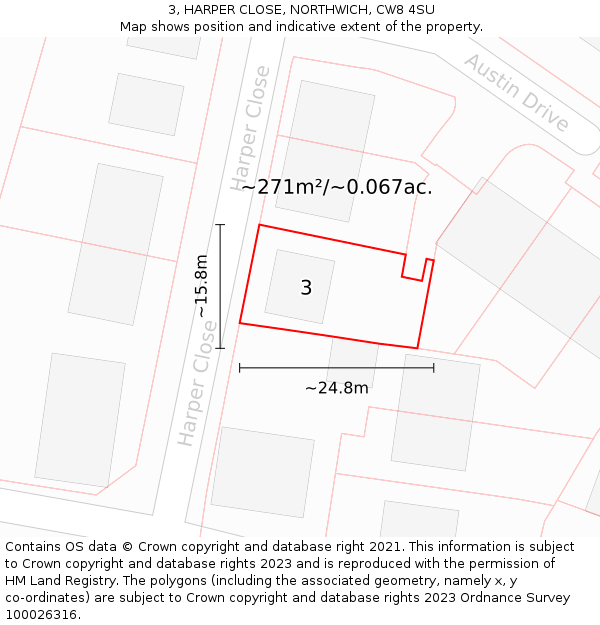 3, HARPER CLOSE, NORTHWICH, CW8 4SU: Plot and title map