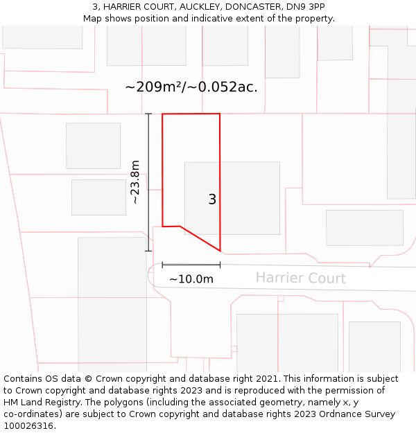 3, HARRIER COURT, AUCKLEY, DONCASTER, DN9 3PP: Plot and title map