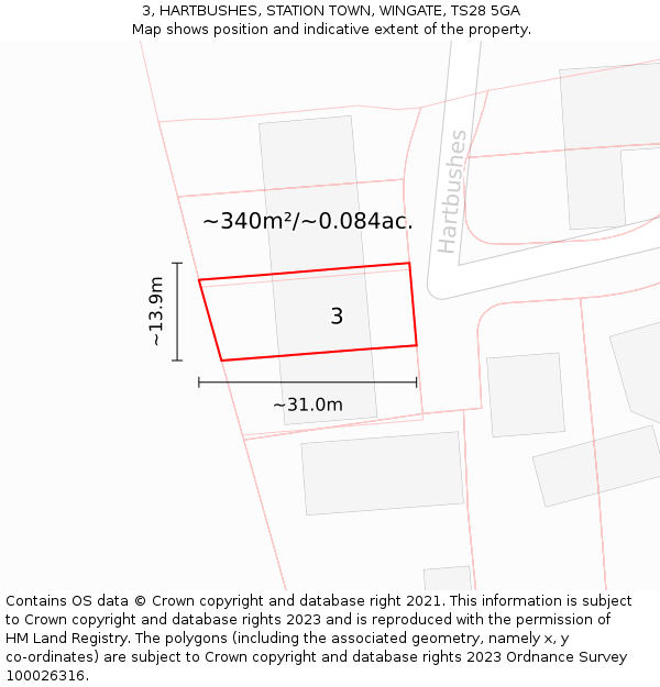 3, HARTBUSHES, STATION TOWN, WINGATE, TS28 5GA: Plot and title map