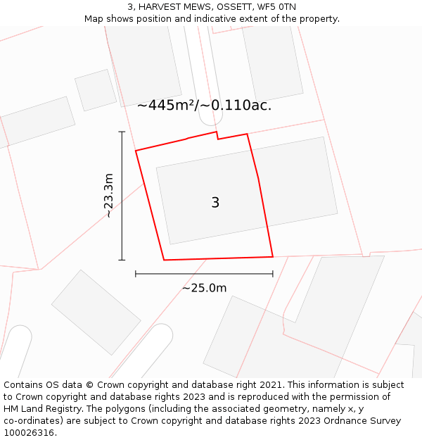 3, HARVEST MEWS, OSSETT, WF5 0TN: Plot and title map