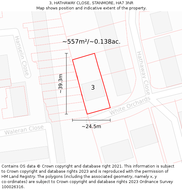 3, HATHAWAY CLOSE, STANMORE, HA7 3NR: Plot and title map