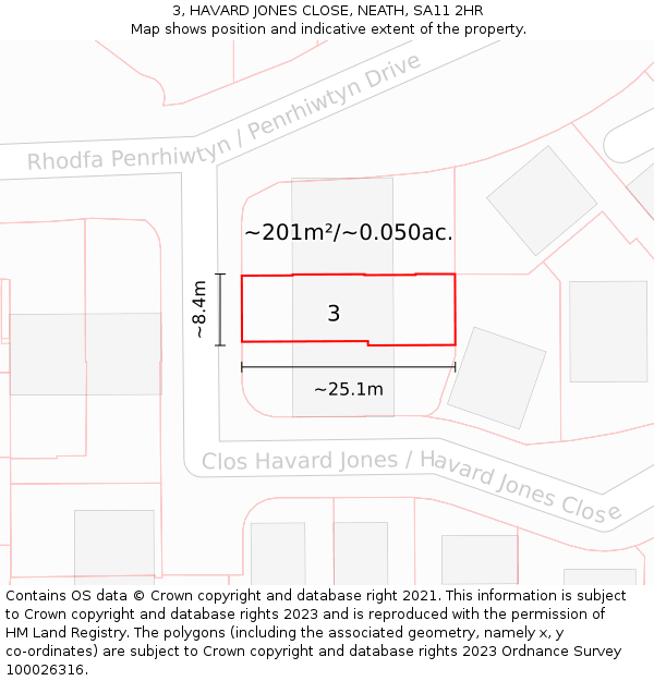 3, HAVARD JONES CLOSE, NEATH, SA11 2HR: Plot and title map