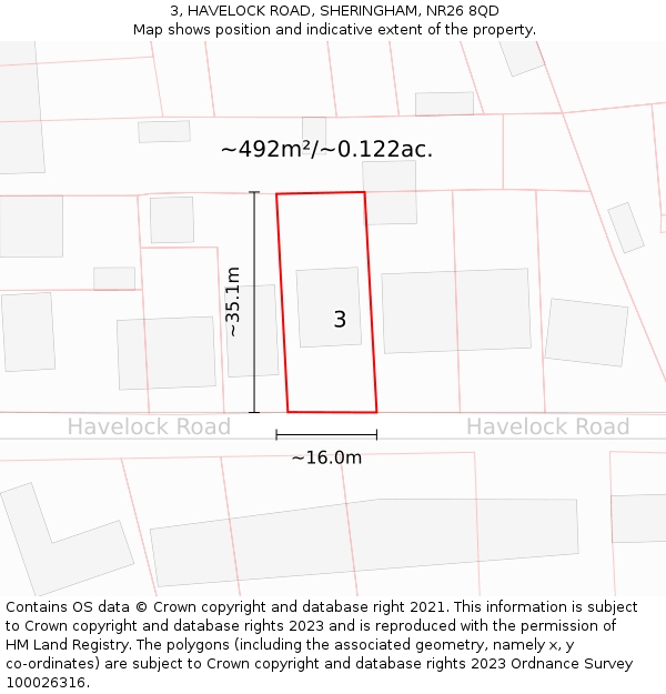 3, HAVELOCK ROAD, SHERINGHAM, NR26 8QD: Plot and title map