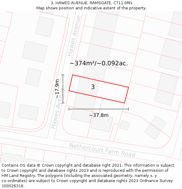 3, HAWES AVENUE, RAMSGATE, CT11 0RN: Plot and title map