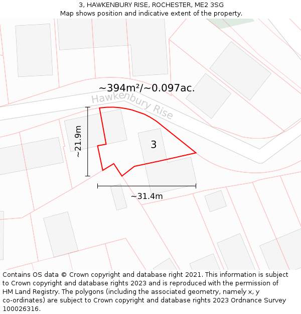 3, HAWKENBURY RISE, ROCHESTER, ME2 3SG: Plot and title map