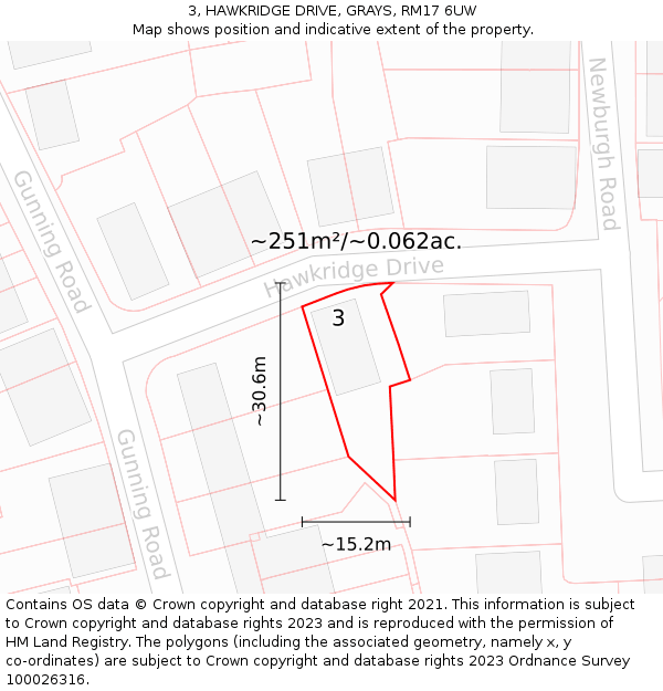 3, HAWKRIDGE DRIVE, GRAYS, RM17 6UW: Plot and title map