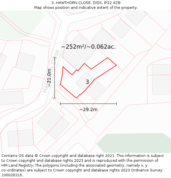 3, HAWTHORN CLOSE, DISS, IP22 4ZB: Plot and title map