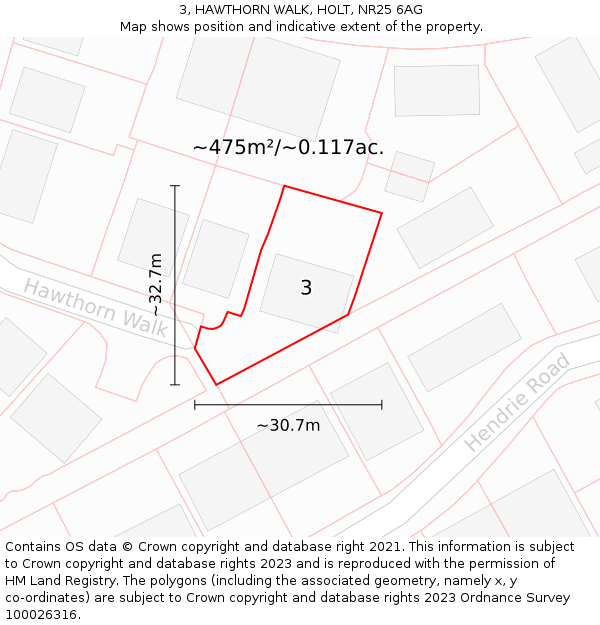 3, HAWTHORN WALK, HOLT, NR25 6AG: Plot and title map