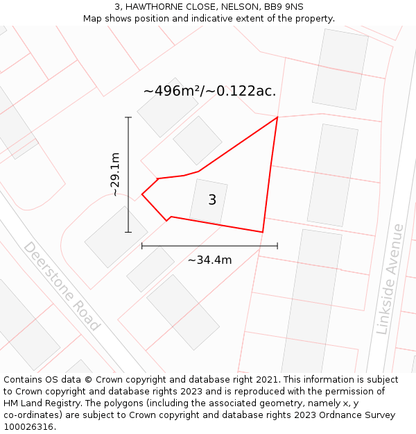 3, HAWTHORNE CLOSE, NELSON, BB9 9NS: Plot and title map