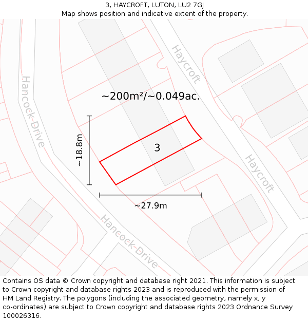 3, HAYCROFT, LUTON, LU2 7GJ: Plot and title map