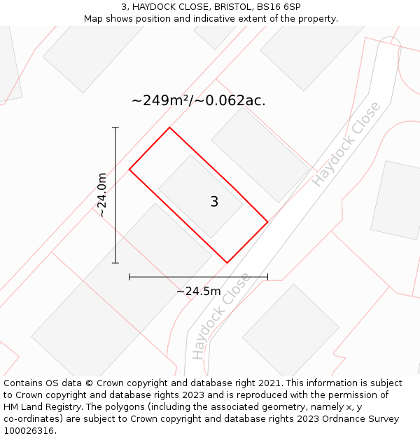 3, HAYDOCK CLOSE, BRISTOL, BS16 6SP: Plot and title map