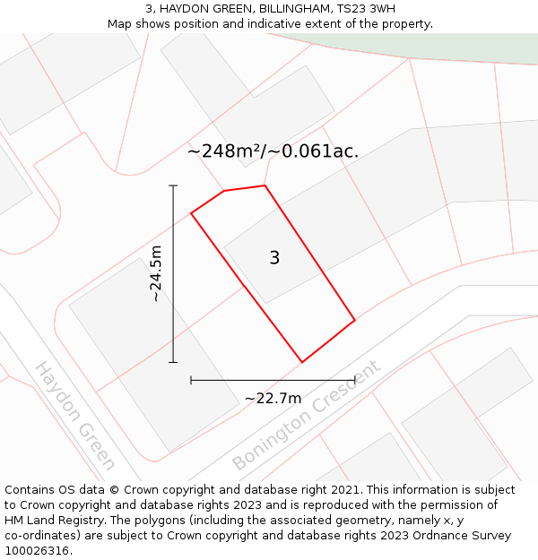 3, HAYDON GREEN, BILLINGHAM, TS23 3WH: Plot and title map