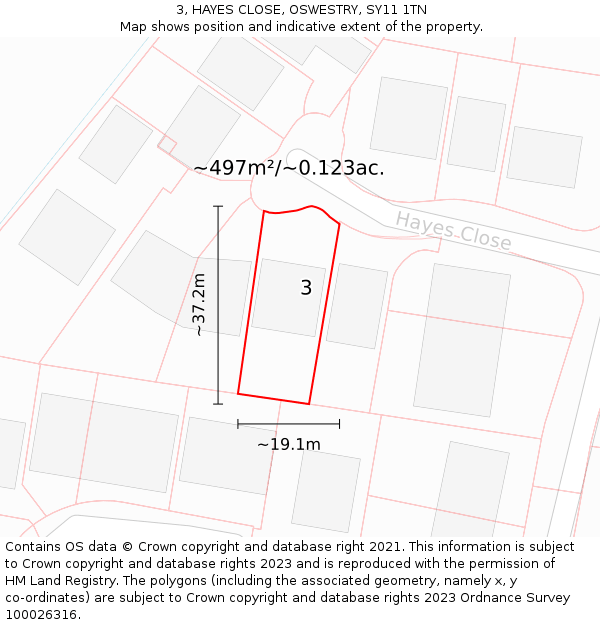 3, HAYES CLOSE, OSWESTRY, SY11 1TN: Plot and title map