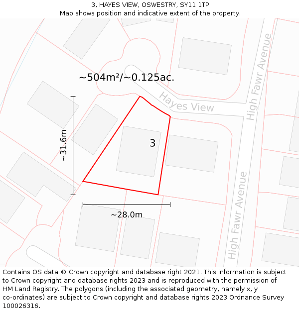 3, HAYES VIEW, OSWESTRY, SY11 1TP: Plot and title map