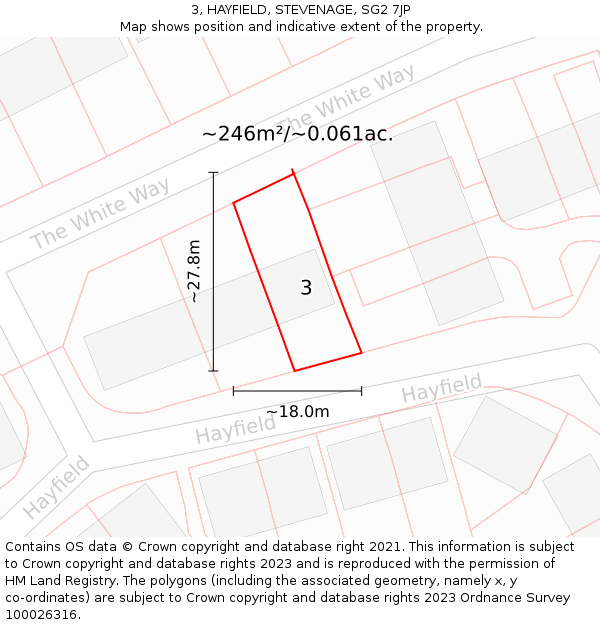 3, HAYFIELD, STEVENAGE, SG2 7JP: Plot and title map