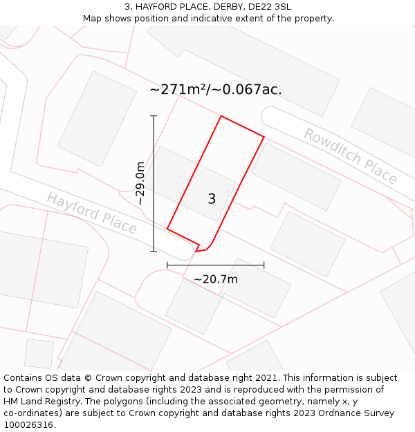 3, HAYFORD PLACE, DERBY, DE22 3SL: Plot and title map