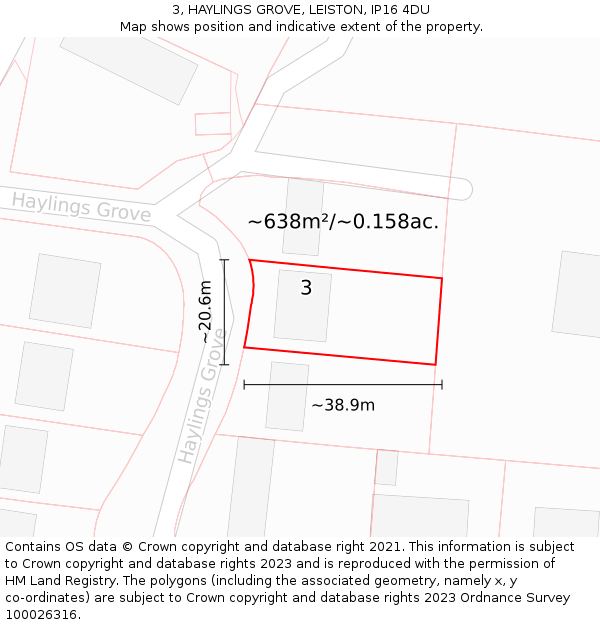 3, HAYLINGS GROVE, LEISTON, IP16 4DU: Plot and title map