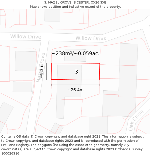 3, HAZEL GROVE, BICESTER, OX26 3XE: Plot and title map