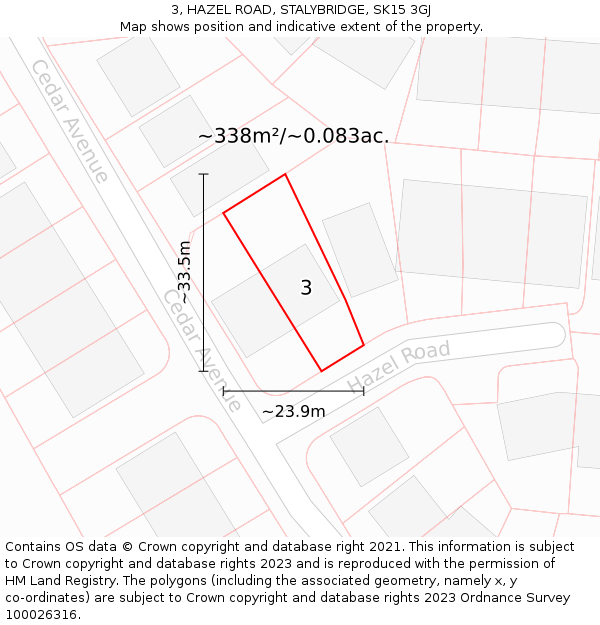 3, HAZEL ROAD, STALYBRIDGE, SK15 3GJ: Plot and title map