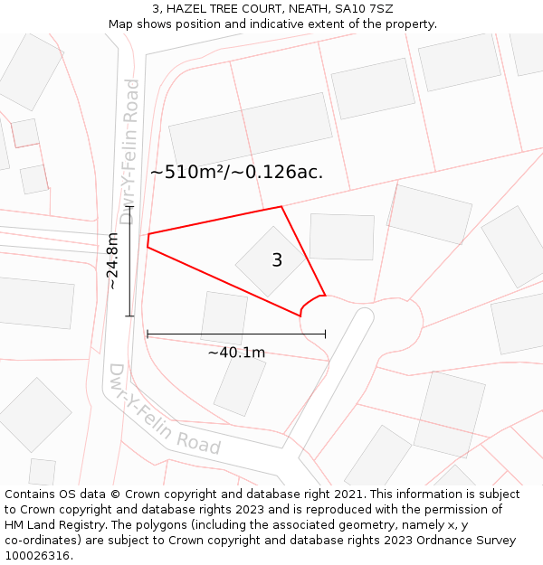 3, HAZEL TREE COURT, NEATH, SA10 7SZ: Plot and title map