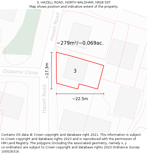 3, HAZELL ROAD, NORTH WALSHAM, NR28 0ST: Plot and title map