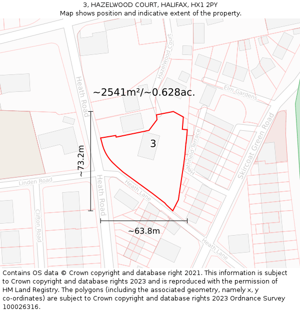 3, HAZELWOOD COURT, HALIFAX, HX1 2PY: Plot and title map