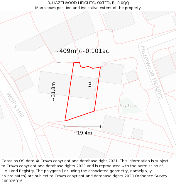 3, HAZELWOOD HEIGHTS, OXTED, RH8 0QQ: Plot and title map