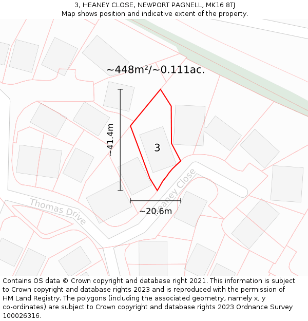 3, HEANEY CLOSE, NEWPORT PAGNELL, MK16 8TJ: Plot and title map