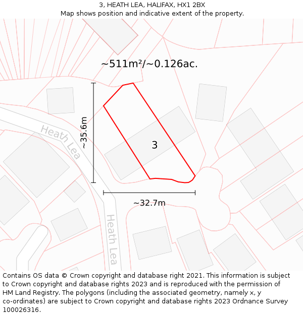 3, HEATH LEA, HALIFAX, HX1 2BX: Plot and title map