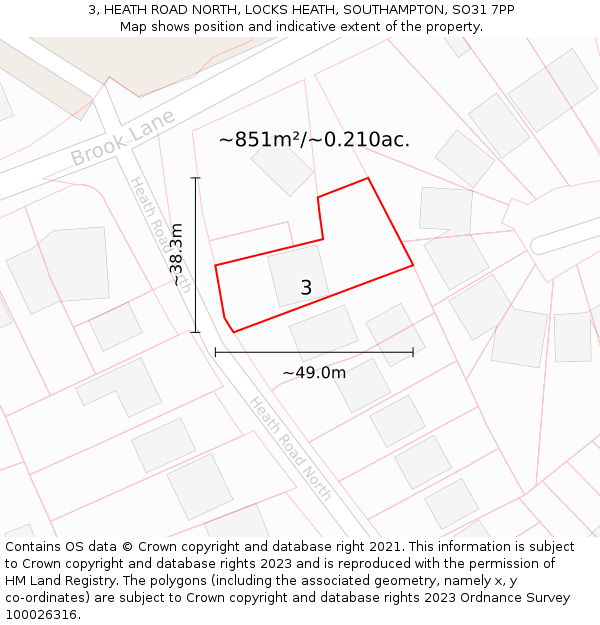 3, HEATH ROAD NORTH, LOCKS HEATH, SOUTHAMPTON, SO31 7PP: Plot and title map