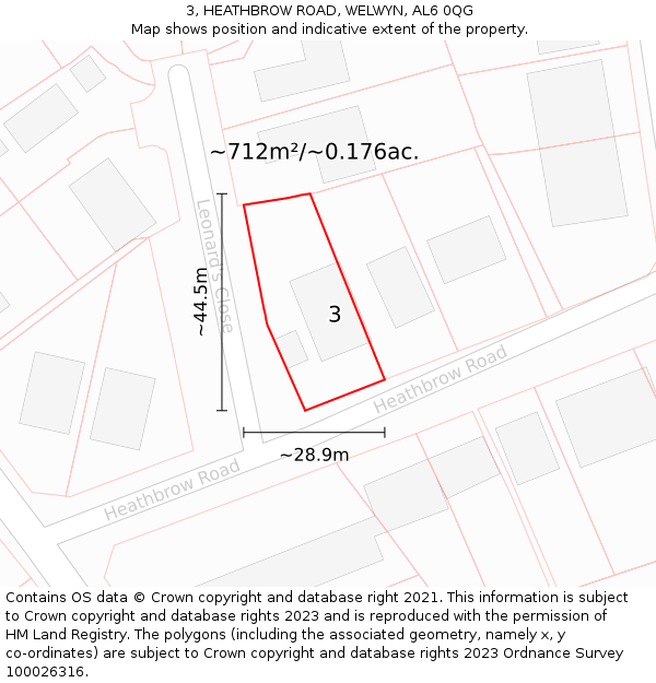 3, HEATHBROW ROAD, WELWYN, AL6 0QG: Plot and title map