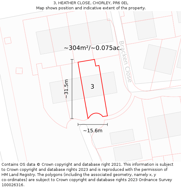 3, HEATHER CLOSE, CHORLEY, PR6 0EL: Plot and title map