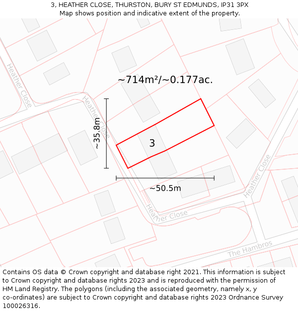 3, HEATHER CLOSE, THURSTON, BURY ST EDMUNDS, IP31 3PX: Plot and title map