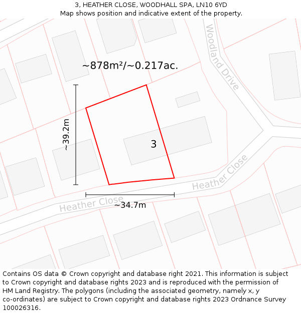 3, HEATHER CLOSE, WOODHALL SPA, LN10 6YD: Plot and title map