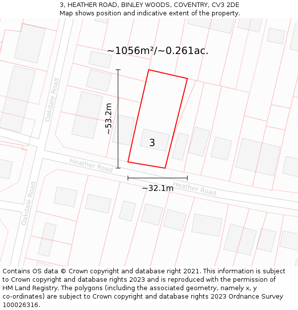 3, HEATHER ROAD, BINLEY WOODS, COVENTRY, CV3 2DE: Plot and title map