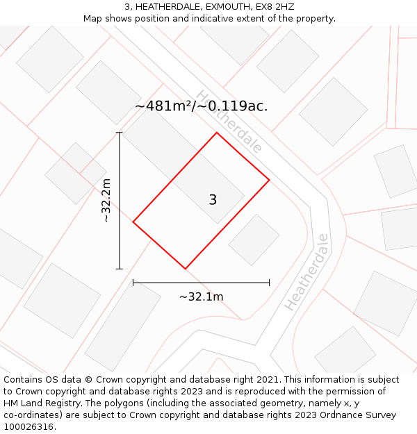 3, HEATHERDALE, EXMOUTH, EX8 2HZ: Plot and title map