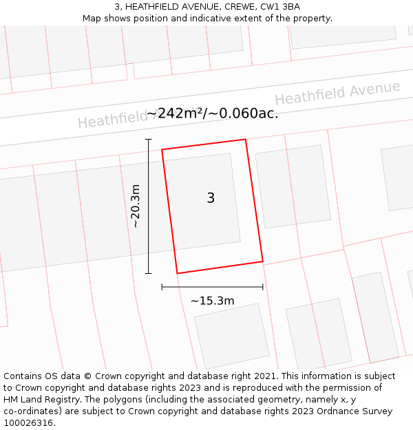 3, HEATHFIELD AVENUE, CREWE, CW1 3BA: Plot and title map