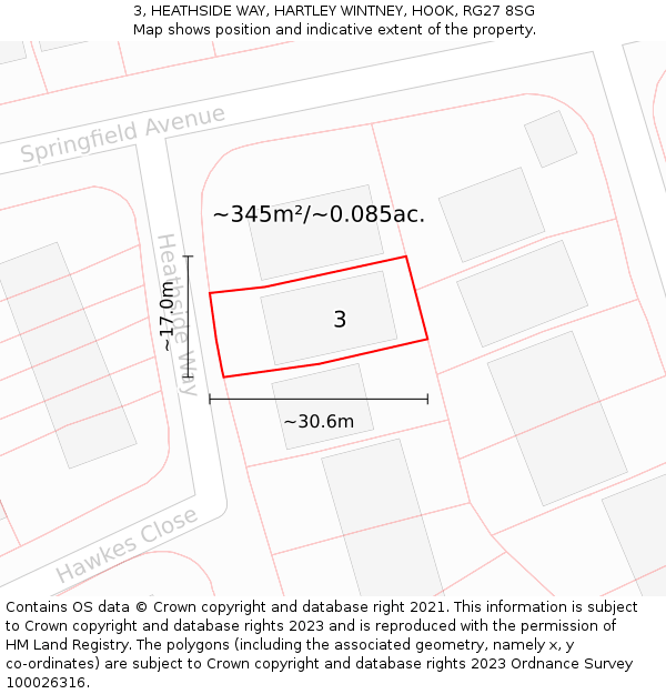 3, HEATHSIDE WAY, HARTLEY WINTNEY, HOOK, RG27 8SG: Plot and title map