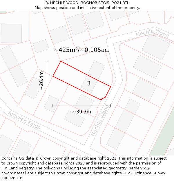 3, HECHLE WOOD, BOGNOR REGIS, PO21 3TL: Plot and title map