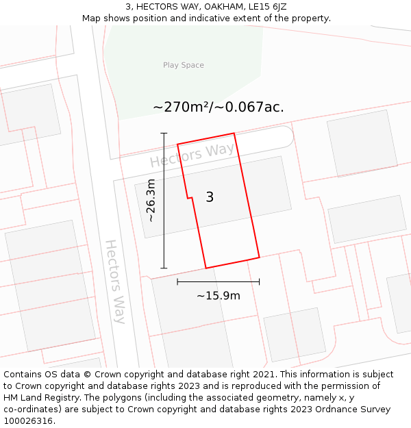 3, HECTORS WAY, OAKHAM, LE15 6JZ: Plot and title map