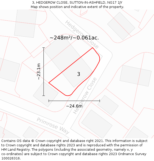 3, HEDGEROW CLOSE, SUTTON-IN-ASHFIELD, NG17 1JY: Plot and title map