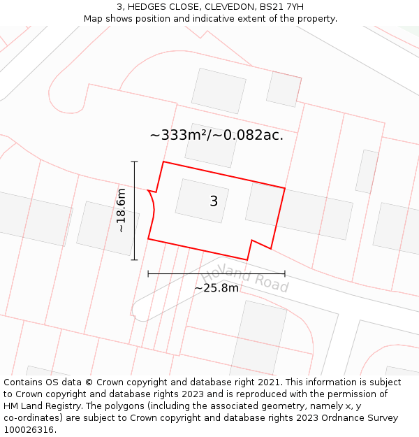 3, HEDGES CLOSE, CLEVEDON, BS21 7YH: Plot and title map